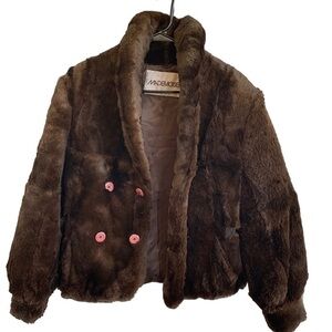 Vintage Mademoiselle Dark Brown Rabbit Fur Button Coat Size Small Cropped